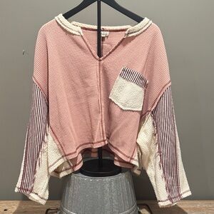 POL Pink and Cream Waffle Knit Top